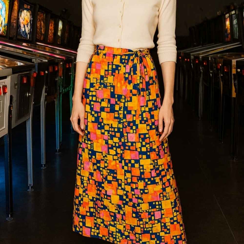 VINTAGE 1970S SCREEN PRINT MAXI WRAP SKIRT BOLD ABSTRACT PRINT SIZE SMALL - Picture 10 of 10